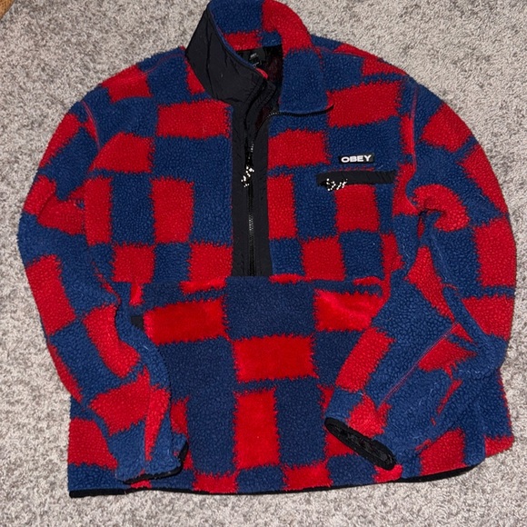 Red and Blue Obey Quarterzip - Picture 1 of 3